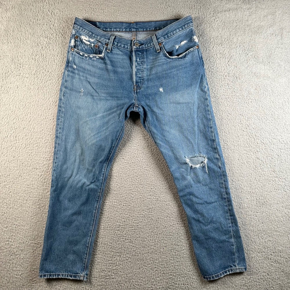 Levis 501 CT Custom Tapered Distressed Blue Jeans Mens 34x28 Button Fly